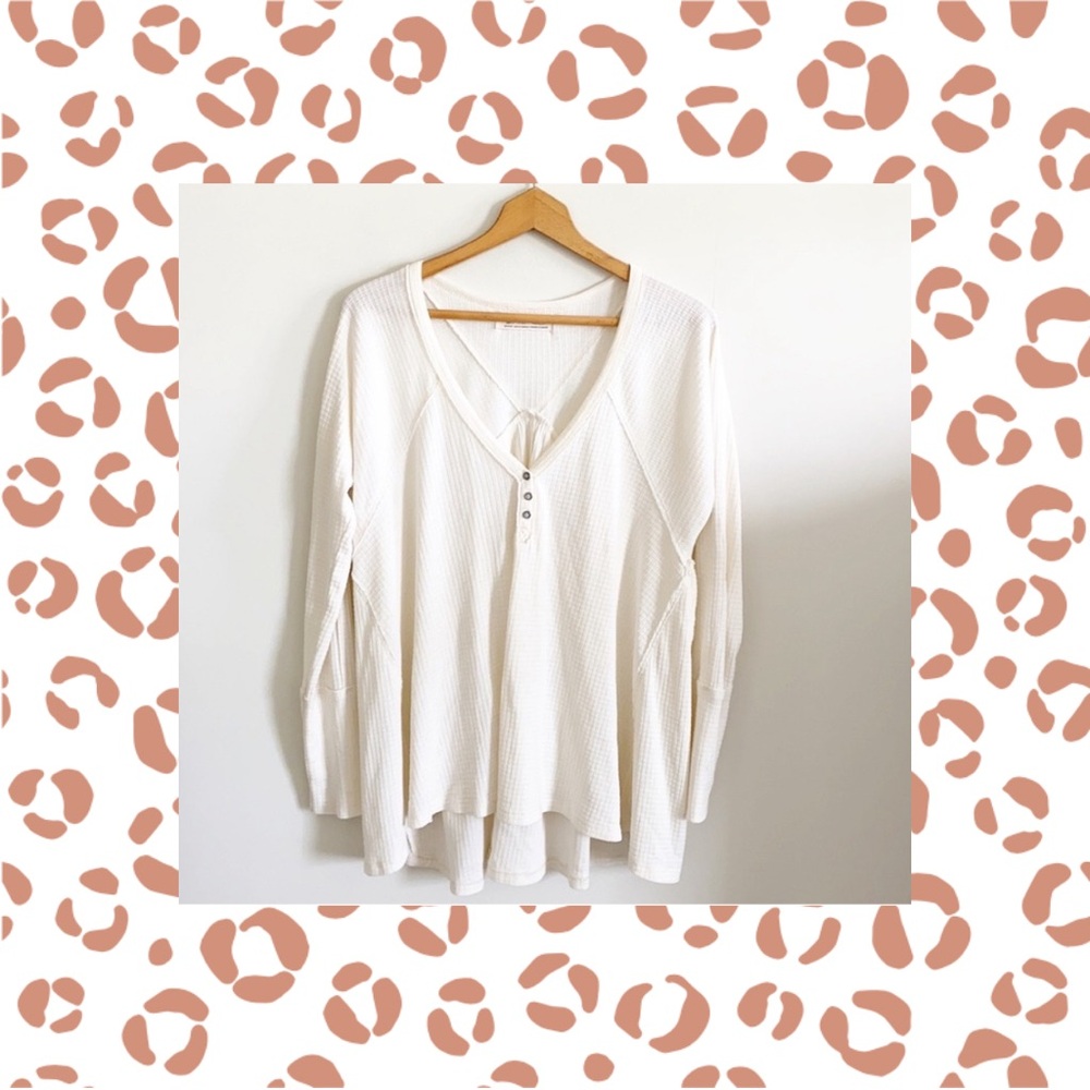 Free People white Thermal Knit Textured Flowy Tunic Top